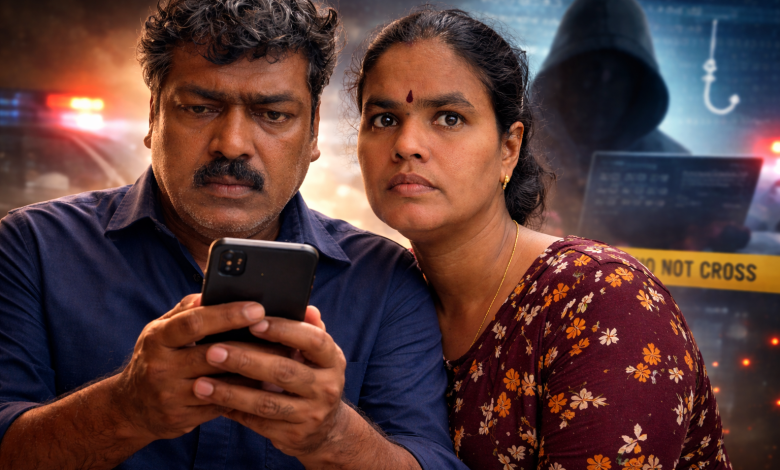 ChatGPT Image Feb 22 2026 01 08 21 PM ஆன்லைன் மோசடிக்கு வங்கிக் கணக்குகள் வழங்கி கமிஷன் பெற்ற தம்பதி கைது – ரூ.60.70 லட்சம் ஏமாற்றம்! Theechudar