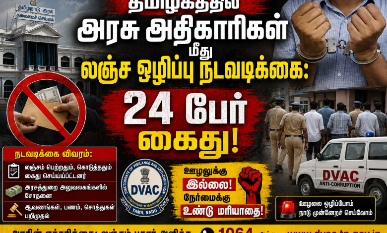 chudar தமிழகத்தில் அரசு அதிகாரிகள் மீது லஞ்ச ஒழிப்பு நடவடிக்கை: 24 பேர் கைது! 1 chudar தமிழகத்தில் அரசு அதிகாரிகள் மீது லஞ்ச ஒழிப்பு நடவடிக்கை: 24 பேர் கைது! Theechudar