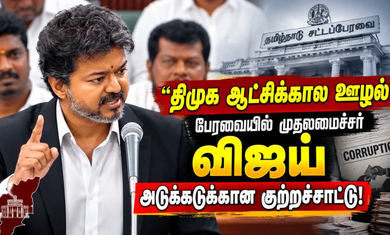 திமுக ஆட்சிக்கால ஊழல் குறித்து பேரவையில் முதலமைச்சர் விஜய் அடுக்கடுக்கான குற்றச்சாட்டு திமுக ஆட்சிக்கால ஊழல் குறித்து பேரவையில் முதலமைச்சர் விஜய் அடுக்கடுக்கான குற்றச்சாட்டு Theechudar
